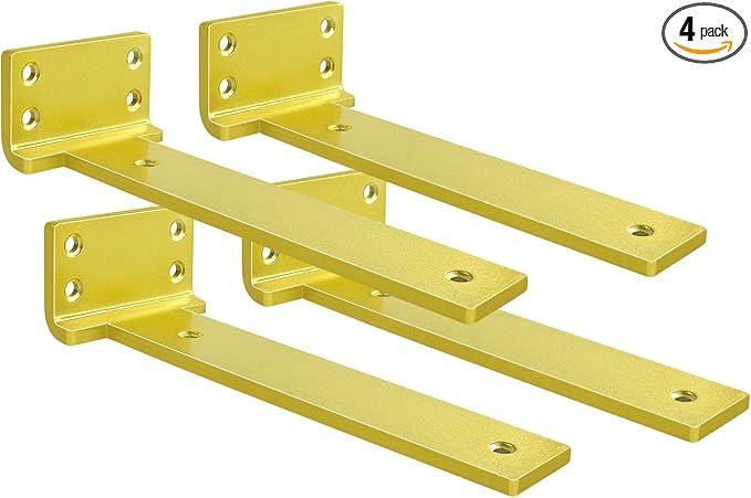 Floating Shelf Brackets 6 inch 4 Pack L Brackets for Shelves Black Metal Heavy Duty Shelf Bracket for DIY Decorative with Mounting Hardware