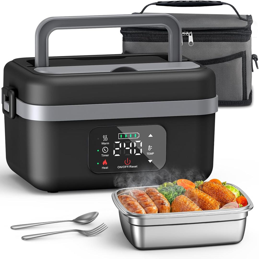 VASG Cordless Electric Lunch Box for Adults, 16000mAh Rechargeable Auto Heated Lunch Box, 1L Portable Self-Heating Food Warmer for Office, Picnic, Car & Outdoor Use (Black/Gray)