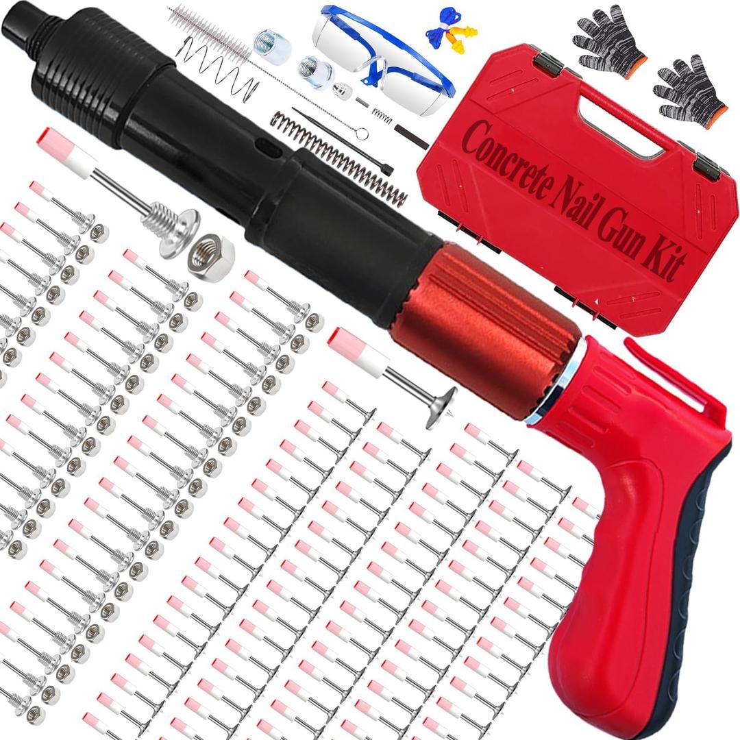 Concrete Nail Gun Kit with 120pcs Nails,5 Speed Adjustable Manual Mini Steel Nail Gun,Portable Nailer Gun, Wood working and Decoration- Built in Air Nailer for Red Brick Walls,Concrete Walls