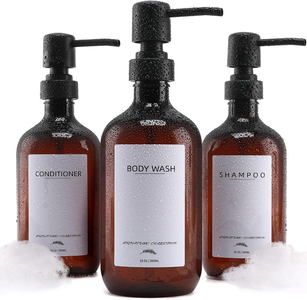 Supforce Shampoo and Conditioner Dispenser, 16.9oz Refillable Shampoo and Conditioner Bottles with Matte Pump and Funnel, Modern Shower Dispenser with Waterproof Labels for Hotel Home Bathroom
