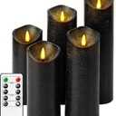 Flickering Flameless Candles with Remote Control and Timer Set of 5 Pc Real Wax LED Pillar Candles, Battery Operated CandlesD2.2H5/5.5"/6"/7"/8" Home Decor Flameless CandlesBlack (black water pattern)