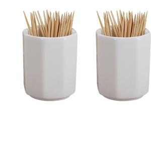 2 Pcs White Ceramic Toothpick Holder Dispenser Toothpick Storage Container Food Picks Holder Cotton Swab Holder for Kitchen Restaurant