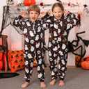 ANGELGGH Matching Halloween Onesie Pajamas Family Holiday Hooded PJs Adult Couples One Piece Sleepwear Funny Ugly Loungewear (Small, Ghost)