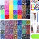 61000Pcs 56 Colors Jelly Rhinestones for Bedazzling, 2 Boxes Resin Multicolor 3mm Flatback Gems for Crafting, Bedazzler Kit with 3Pcs 15ml B7000 Jewelry Glue for Crafts Clothes Book Shoes Nail Art