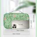 Relavel Small Makeup Bag, Travel Floral Cosmetic Bag with Makeup Brush Compartment, Portable Makeup Pouch for Women, Double Layer Makeup Organizer Bag Cute Toiletry Bag, Green Floral (2-MEDIUM)