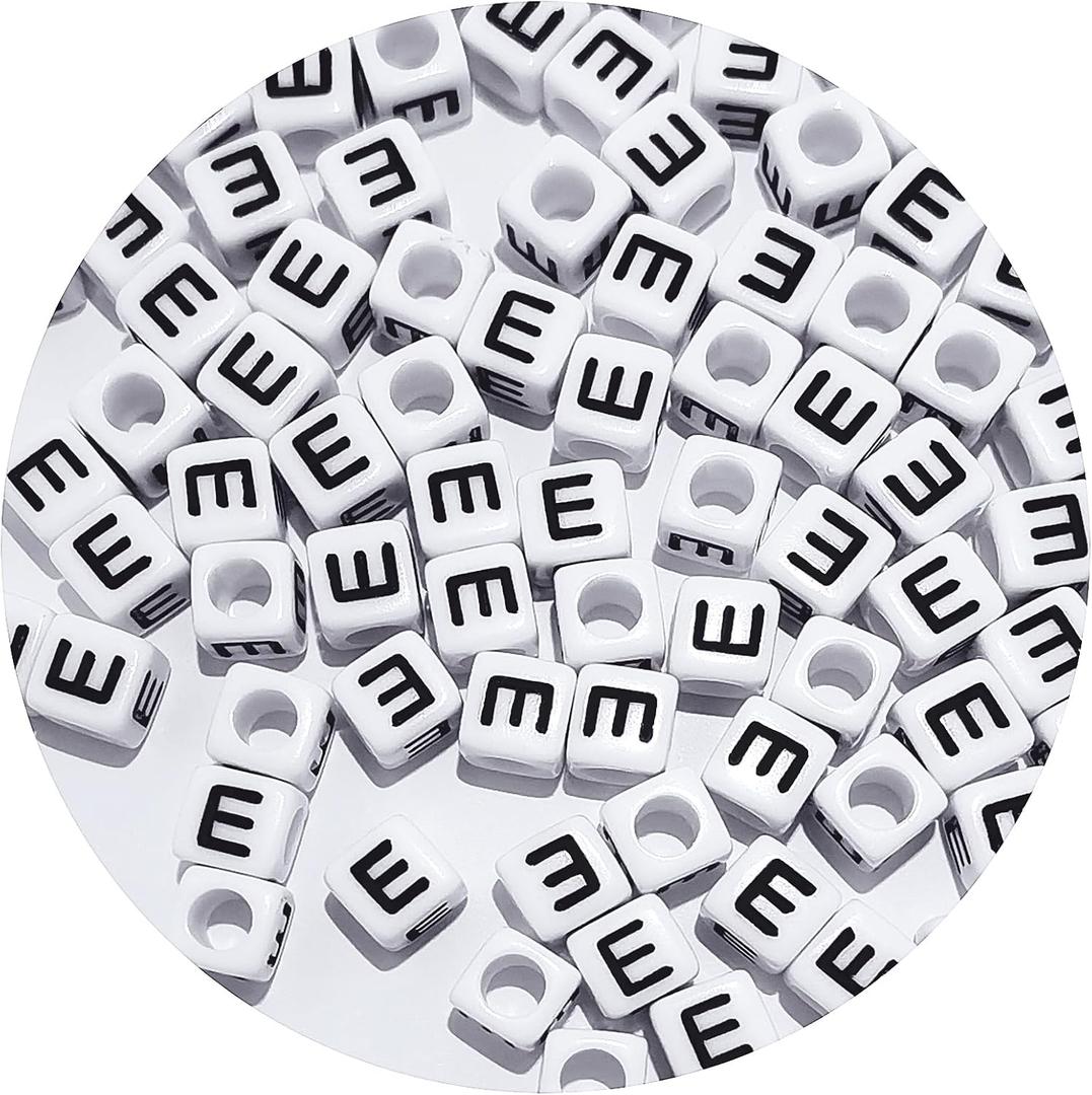 Square Letter Beads 6x6mm Acrylic Alphabet Beads E for Bracelets Jewelry Making Keychain DIY - 100pcs, Cube Letter Beads 6x6mm