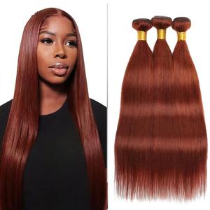 Auburn Bundles Human Hair Color 33 Straight Bundles 22 24 26 Inch Huxowax Brazilian Virgin Remy Hair Extensions Double Weft Soft and Silky Copper Brown Straight Bundle Hair Weave 300g