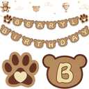 Beary First Birthday Decorations Banner, Kraft Paper Teddy Bear Banner for 1st Birthday Decorations Boy