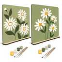 JOOZ 2 Pack Flowers Paint by Numbers Kit for Adults, Abstract Oil Painting by Number on Wood Board, DIY Flower Paint by Number Ornaments for Desktop, Easy Adult Paint by Number Kits for Gift 8x8 Inch