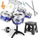 Kids Drum Set,Jazz Drum Musical Toys, 5 Drum with Stool Mini Band Rock Set,Toddler Educational Percussion Musical Instrument Drum Toy, Birthday Gift for Kids Gift Set