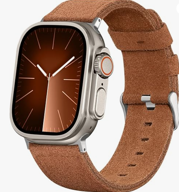 Bandsie Leather Band Compatible with Apple Watch Ultra 3/Ultra 2/Ultra Band 49mm 46mm 45mm 44mm 42mm for Men, Vintage Genuine Suede Leather Wristband Strap for iWatch Series 11 10 9 8 7 6 5 4 SE 3 2 1 (Brown)
