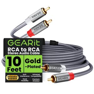 GEARit RCA Cable (10FT) 2RCA Male to 2RCA Male Stereo Audio Cables Shielded Braided RCA Stereo Cable for Home Theater, HDTV, Amplifiers, Hi-Fi Systems, Car Audio, Speakers, 10 Feet (Gray)