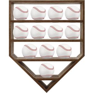 Baseball Display Case,Baseball Holders for Balls,12.8x16 inches Large Carbonized Shadow Box for 12 Baseballs Wall Mount,Without Door,for Home Run and Collector Autograph Balls