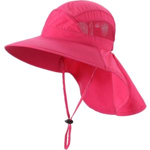 Home Prefer UPF50 Wide Brim Kids Sun Hat Neck Flap Boys Girls Sun Protection Hat for Beach Fishing (Pink, L)