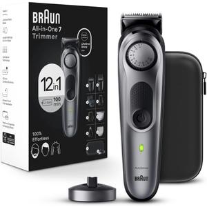 Braun All-in-One Men's Shaving Kit Series 7 7440, 12-in-1 Beard, Face, Nose, Ear Trimmer, Hair Clippers, Body Groomer and Manscaping
