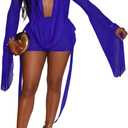 NRTHYE Women Sexy Mesh Mini Dress Draped Cowl Neck Backless Long Sleeve Cover Up Beach Cocktail Dresses, Large
