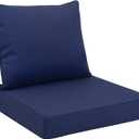 Favoyard Outdoor Seat Cushion Set 22 x 22 Inch Waterproof & Fade Resistant Patio Furniture Cushions with Removable Cover Deep Seat & Back Cushion with Handle and Adjustable Straps for Chair Sofa Couch (Blue)