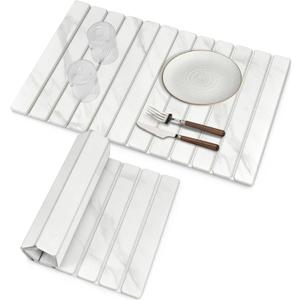 Large Stone Dish Drying Mats for Kitchen Counter, 28"(L)16"(W) Marble-Pattern, Fast Drying Collapsible Dish Drying Mat, Eco-Friendly Absorbent Diatomaceous Earth Mats for Match Countertop