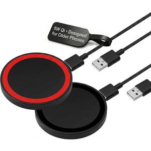 Wireless Charging Pad 5W (2Pack) Best for Older QiEnabled Phones (iPhone 811, Samsung S6S9)  Standard 5V USB Charger, Slim & CaseFriendly  Not Fast Charging/Not MagSafe - Black & RED