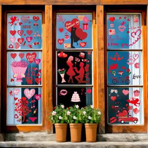 3 x 9 Sheets Valentines Day Window Clings Decor - Double-Sided Heart Cupid & Love Window Stickers, Romantic Valentines Window Decals for Home Office Classroom Store and Parties Decorations
