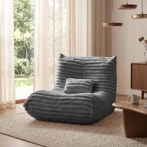 Bean Bag Chair for Adults, Giant Memory Foam Floor Sofa with Lumbar Pillow, Oversized Corduroy Beanbag Couch, Comfy Lounge Chair for Living Room, Bedroom, Apartment, Reading, Gaming, Gray