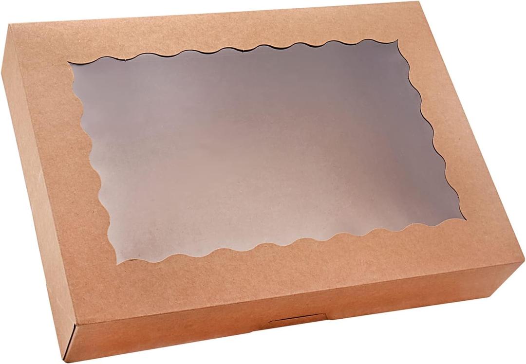 20-Pack Bakery Boxes with Window, 12" x 8" x 2.5" Cookie Boxes, Treat Boxes, Large Donut Boxes for Muffins and Pastries (Brown)