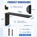 WINKER Countertop Support Bracket 4 Pack Heavy Duty 1/2" Thick Hidden L Shelf Bracket 18" x 8" x 2.5" Metal Corbels for Quartz/Granite/Wood/Concrete/Laminate Countertops, Black