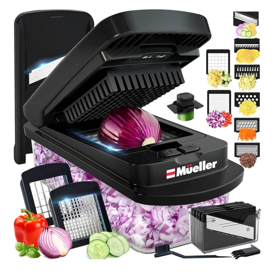 Mueller Pro-Series 10-in-1, 8 Blade Vegetable Chopper, Mandoline Slicer, Onion Mincer, Cutter, Dicer, Veggie Chopper with Container, Kitchen Essentials & Gadgets, House Warming Gifts New Home, Black