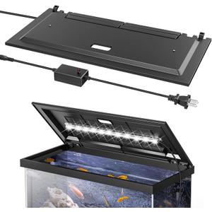 LED Aquarium Hood, Fish Tank Cover with Adjustable Brightness White Tube Light, Replaceable Full-Length Bulb, Fits 24-Inch Framed Aquariums, Black