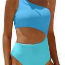 Women's One Piece Swimsuit- One Shoulder Bathing Suit Cutout Tummy Control Swimwear (Medium, Blue)