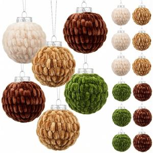 12 Pcs Neutral Christmas Crochet Ball Ornaments 70mm/ 2.76 Inch Earthy Tones & Festive Colors for Xmas Tree Rustic Party Wreath Home Decor
