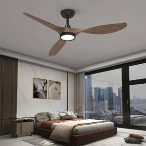 Roomratv Ceiling Fans with Lights and Remote Control,Quiet Noiseless Reversible DC Motor,6 Speeds,Timers, 3 CCT, Indoor Use, Plastic Blades,52 Inch Black Wood Grain Modern Ceiling Fan for Living Room