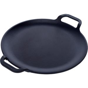 Victoria 10-Inch Cast Iron Comal Pizza Pan with 2 Side Handles, Preseasoned with Flaxseed Oil, Made in Colombia, Black