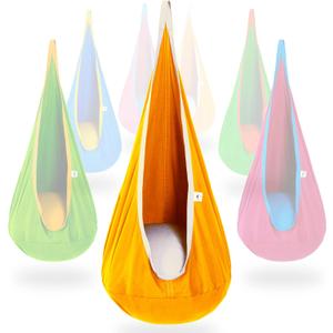 OUTREE Kids Pod Swing Seat, Cotton Child Hammock Swing Chair, Sensory Swing for Indoor and Outdoor Use, Yellow and White