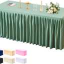 PARTISKY 1 Pack Sage Green Tablecloths for Rectangle Tables 6ft, Wrinkle Resistant Spandex Table Cover Fitted Stretch Table Cloth with Pleated Ruffle Skirts for Party Banquet Dining Birthday Wedding