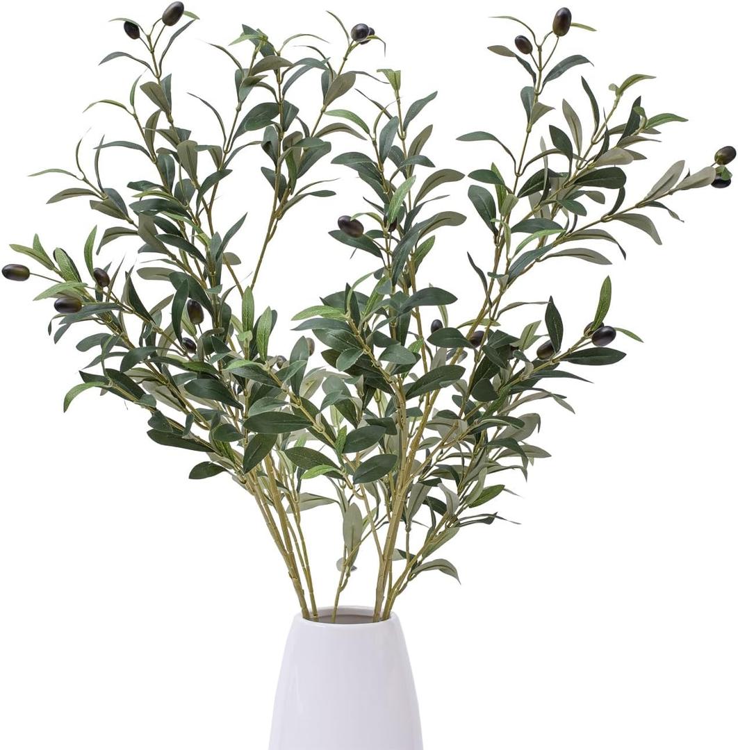 39 Inch Artificial Olive Branch Greenery Stems Fake Plants with 222 Leaves for Vase Faux Olive Branches Home Decor Indoor 2PCS