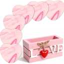 Valentines Coasters for Valentines Day Gifts, Pink Hearts Coasters Set of 6, Girlys Cute Coaster for Drink, Love Wood Coaster with Holder for Coffee, Valentines Day Table Decorations