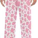 Men's Pajama Pants Soft Comfy Sleep Lounge Pants Pink Cow Pjs Bottoms with Pockets, Size M