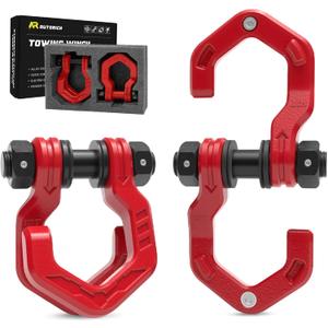 D Ring Shackles, 3/4" Separate Shackles with 7/8" Pin, Heavy Duty Recovery Shackle 57320lbs Break Strength, 4x4 Off-Road Recovery Towing Winch Shackles for Trucks, Red Red 2-Pack
