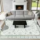 8x10 Washable Area Rugs for Living Room, Non-Slip Stain Resistant Soft Vintage Extra Large Area Rug, Low Pile Indoor Boho Rug for Bedroom Dining Room Farmhouse (Pale Sage Misty Blue)