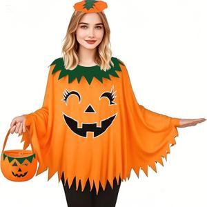 Santoy Halloween Pumpkin Costume for Women  Glow in the Dark Poncho, Headband, and Treat Bag,Fun & Easy One-Size Outfit with Accessories for Party or Trick-or-Treating
