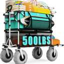 Navatiee 500Lbs Double Decker Wagon, 400L Large Capacity Heavy Duty Beach Cart with 9" Balloon Wheels for Sand, Folding Collapsible Wagon with Side Pocket for Beach, Sport, Camping, Light Blue