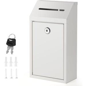 Metal Locking Mailbox Wall Mounted RustMail Case Lockable Mail Letterbox Suggestion Box for Home Office Outdoor Door, 10.24 x 5.71 x 2.75 Inch (White)