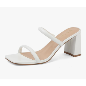 Avidirk Women's Square Open Toe Heeled Sandals Two Strap Mules Slip On Block Chunky Mid Heels Sandals 9