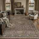 9x12 Washable Area Rug for Living Room Bedroom Vintage Brown Non Slip Carpet Traditional Retro Soft Low Pile Large Throw Rug for Dining Room Kitchen Office Indoor