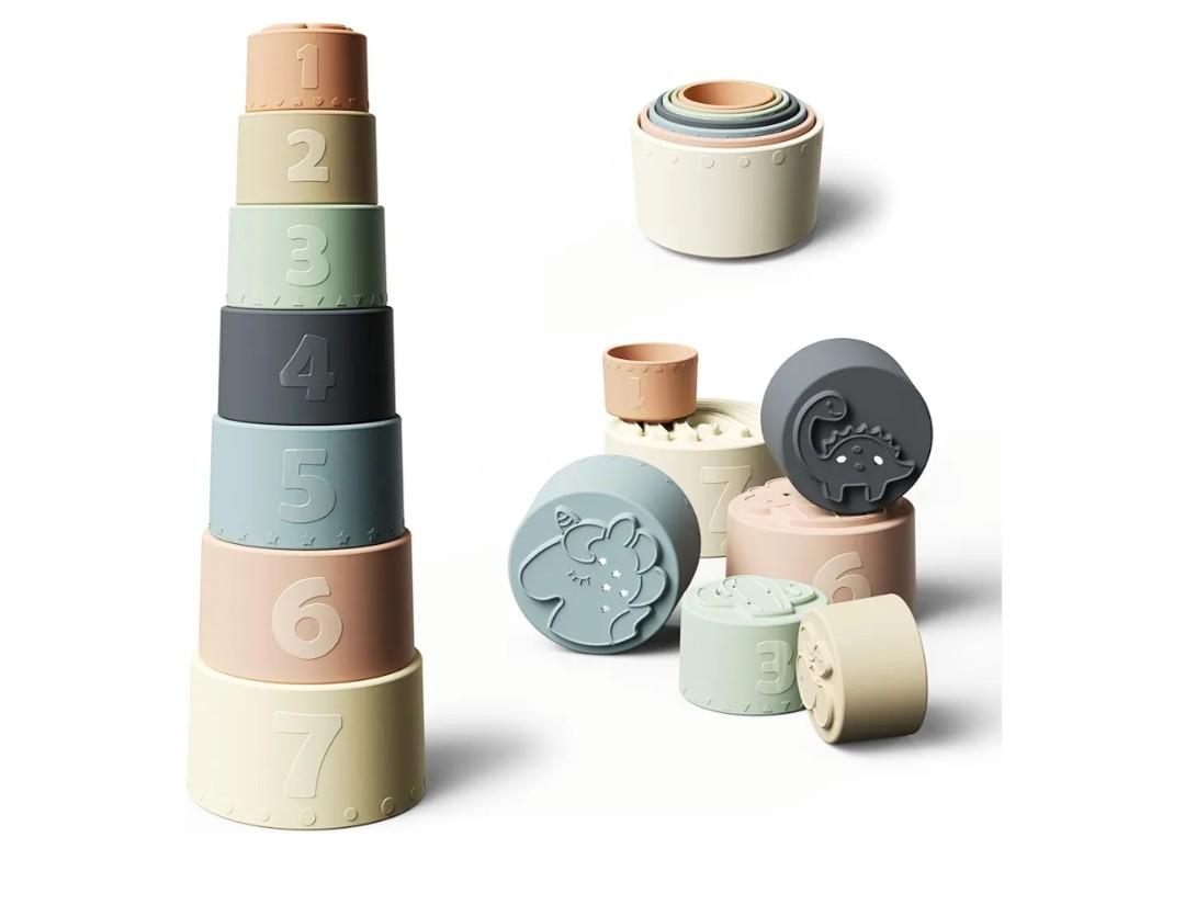 Moonkie Stacking Cups Toy, Fun Educational Baby Toys Silicone Soft Teething Toy, Age 6+ Months, 7 Piece Set