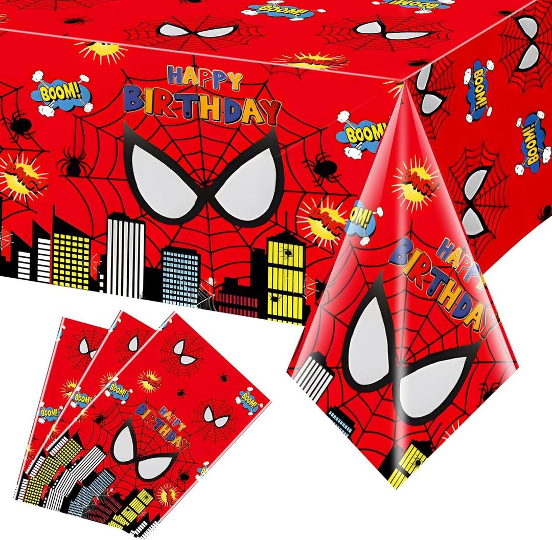 3pcs Hero Birthday Tablecloth,Plastic Disposable Spiderweb Table Cover for Spiderweb Birthday Party Decorations,54 * 108 Inches.