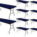 6 Foot Picnic Table Cover Fitted Elastic Tablecloth for Rectangle Table 10 Pack Waterproof Stretch Washable Folding Indoor Outdoor Spandex Tablecloth for Parties Banquet Camping (Navy Blue,30" x 72")