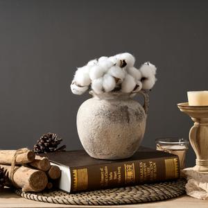 Antique Terracotta Vase with Handle, 5.6 Inch Farmhouse Ceramic Vase Boho Decor Decorative Vase, Rustic Vase for Home Decor, Living Room, Table, Wedding - Distressed Design, Gray