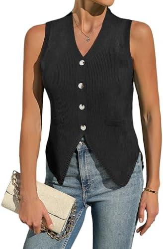 BB&KK Womens Sweater Vest Sleeveless Knit V Neck Button Fashion Casual Loose Spring Summer Waistcoat Cardigan Size L